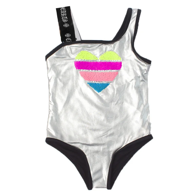 Bañador de corazón de lentejuelas para niñas, traje de baño de una pieza, Monokini de 3 a 8 años, 2021