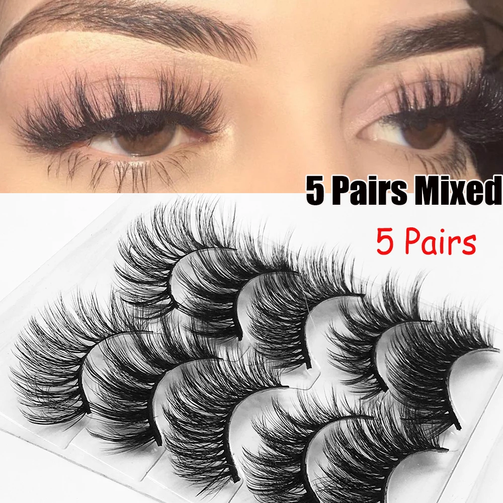 5Pairs/Set Faux Mink Hair False Eyelashes Wispy Criss-cross Fluffy Thick Natural Handmade Lash Cruelty-free Eye Makeup Tools 5