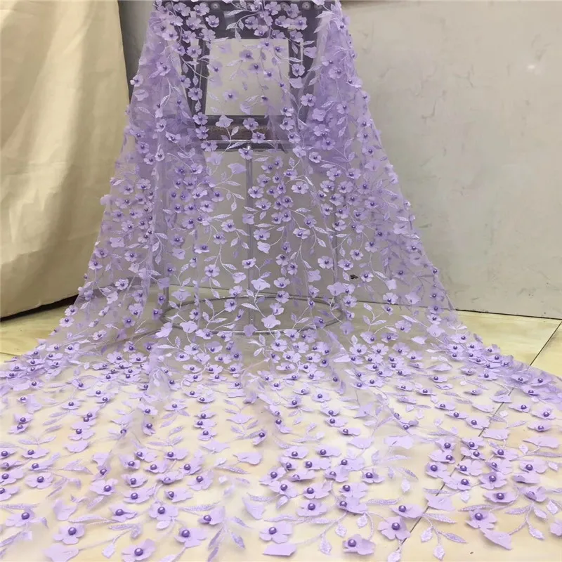 Purple African Beaded 3D Tulle Lace Fabric 2020 French High Quality Nigerian Embroidery | Дом и сад