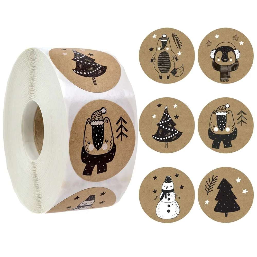 500pcs/roll Happy Christmas Day Animal Stickers 6 kinds of Snowflake Christmas Label Gift Box Decoration Family Sticker afbeelding