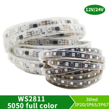 

FLDJL 5M WS2811 RGB LED Waterproof Light with DC12V DC24 5050 SMD Addressable 30 LED External 1 IC Control 3 Bright Ordinary