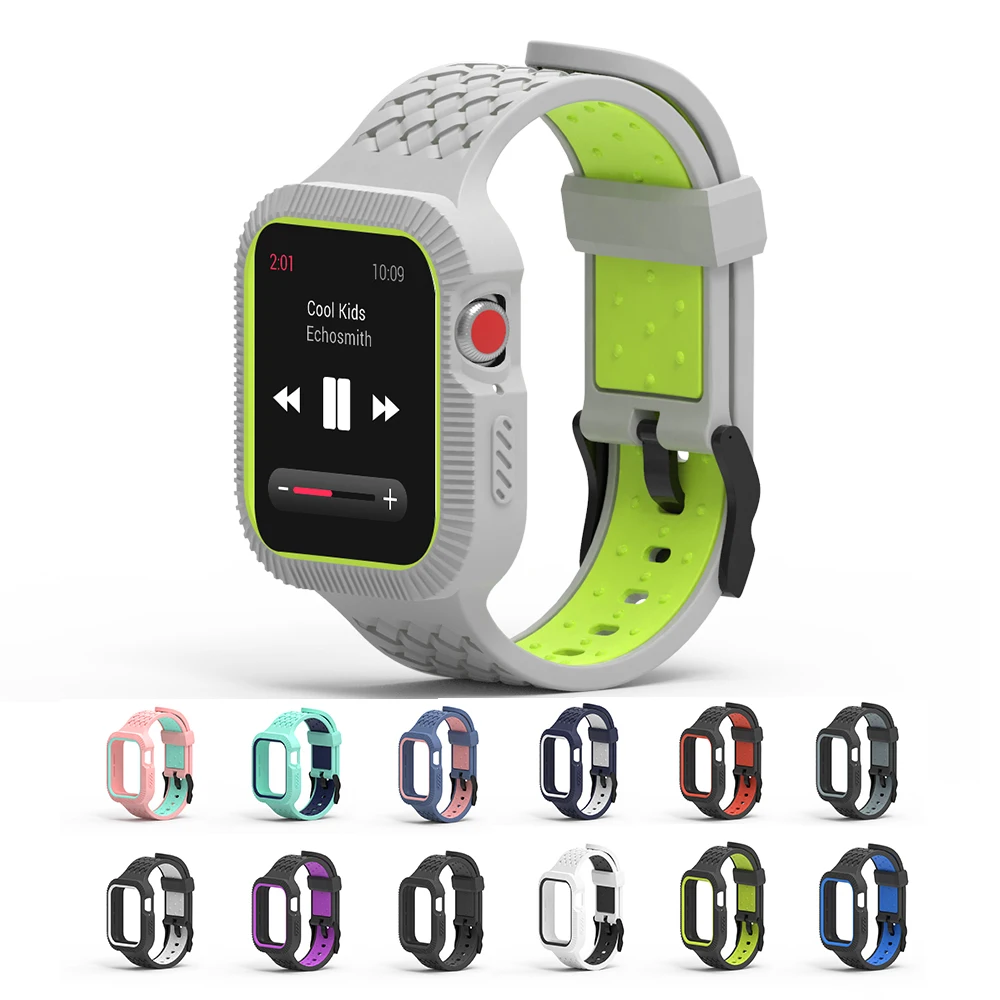 Силиконовый ремешок для Apple Watch band 38 мм 42 iWatch 44 40 спортивный Чехол браслет 5 4 3 2