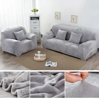 

Solid Color Plush Thicken Elastic Sofa Cover Universal Sectional Slipcover 1/2/3/4 Seater Stretch Couch Covers For Living Room