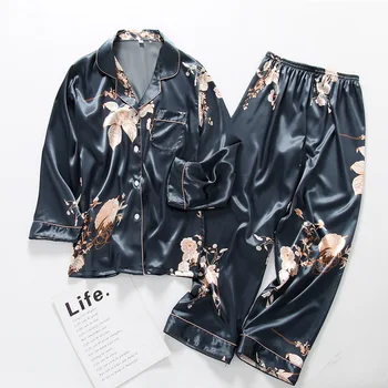 

Spring Autumn Woman Sleepwear Pajama Sets Silk Sleepwear Set Woman Underwear