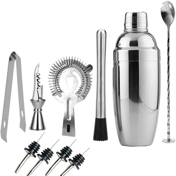 

Promotion! 11 Pcs Bartender Kit Cocktail Shaker Bar Tools 25 Oz Stainless Steel Bar Set Martini Mixer Muddler Jigger Liquor Pour
