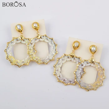 

BOROSA Shell Earring 3/5Pairs Gold Plating Hand-carved Flower Natural Shell Pearl Earrings Hoop Dangle Earrings Jewelry G1904-E