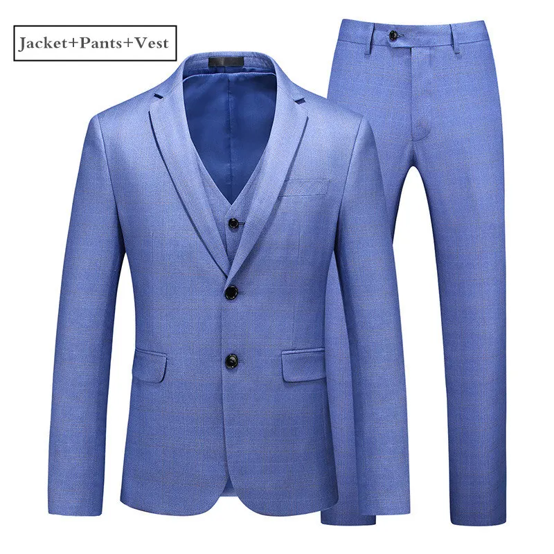 3 Piece Blue Новые синие фиолетовые костюмы для мужчин новые высококачественные мужские свадебные костюмы приталенные клетчатые официальные Нежные мужские костюмы - Цвет: 3 Piece Blue