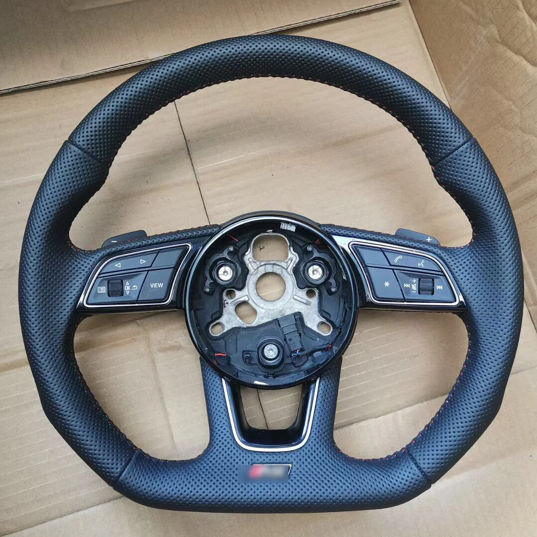 

For Audi RS4 S4 RS5 RS3 S3 S5 2018-2021 Cuatomized Carbon Fiber Sports Flat Steering Wheel Alcantara Leather D-Shape Style