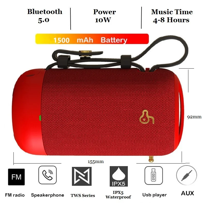 Мини USB наружное радио FM IPX5 Водонепроницаемый Bluetooth динамик сабвуфер TWS