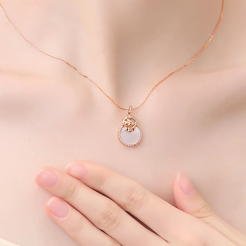 Aazuo 18K желтое золото белая Швабра классическая круглая животное лев подвеска-ожерелье подаренное для женщин Au750
