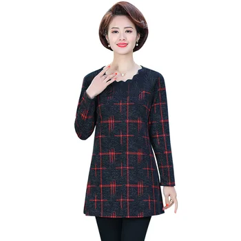 

Lace Collar Long Sleeves Women Printed Tee Tops 2020 New Spring Fall Casual Bottom Shirt 5XL Plus Size Middle Age Mother T Shirt