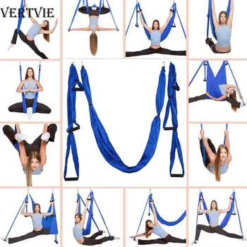

VERTVIE Nylon Yoga Hammock Set Pilates Body Shaping Exercises Device Aerial Yoga Hanging Belt Inversion Trapeze for Home Gym