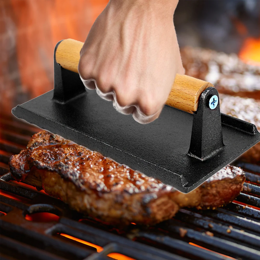 Cast Iron Beef Press Board Perfect for Burgers Steaks Sandwiches with  Versatile Heat-Resistant Wooden Handle - AliExpress