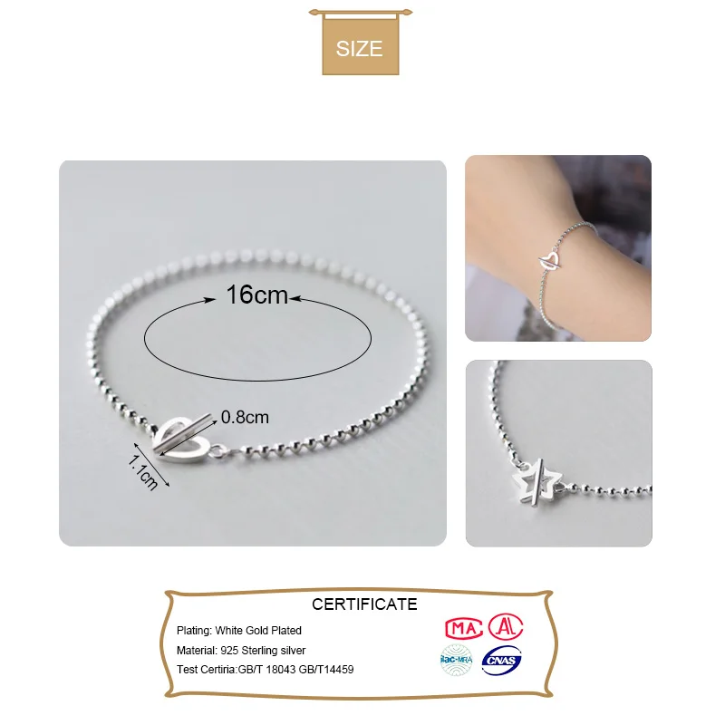 Trusta,, 925, цельное Настоящее серебро, модные бусины, сердце, звезда, браслет, 16 см, для девочек-подростков, леди, подарок, Женские Ювелирные изделия, DS1014