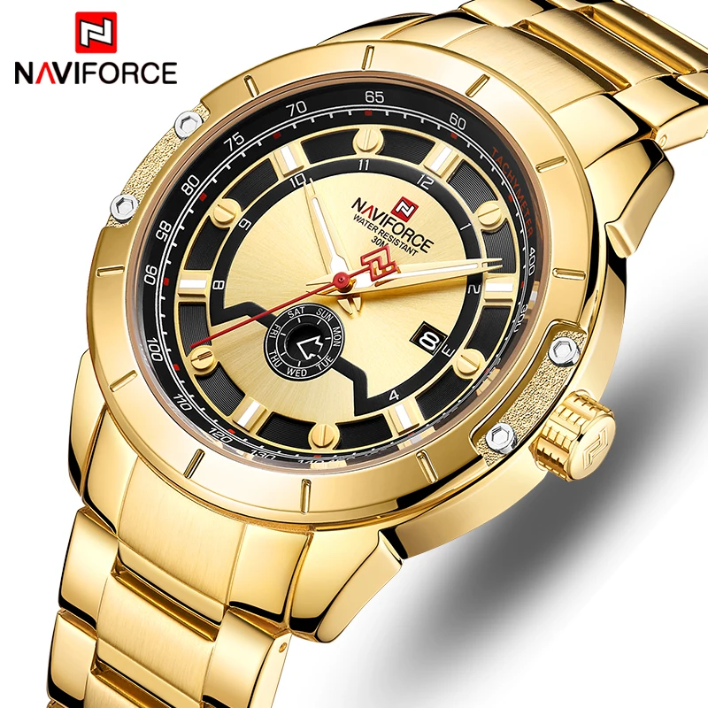 NAVIFORCE Топ люксовый бренд из нержавеющей стали спортивные водонепроницаемые мужские часы мужские s Модные золотые кварцевые наручные часы Relogio Masculino