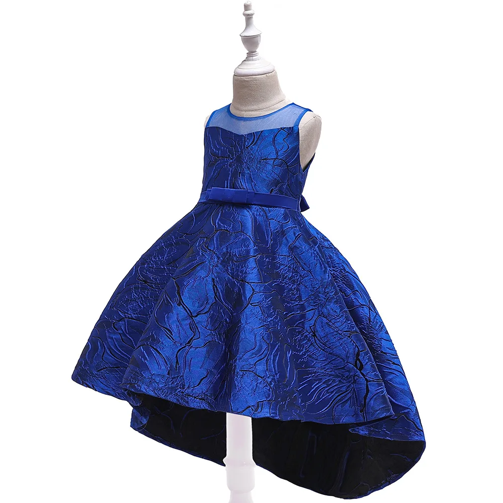 New CHILDREN'S Dress Bow Jacquard Princess Dress Girls Gauze Tutu Small Host Swallow Tail Formal Dress