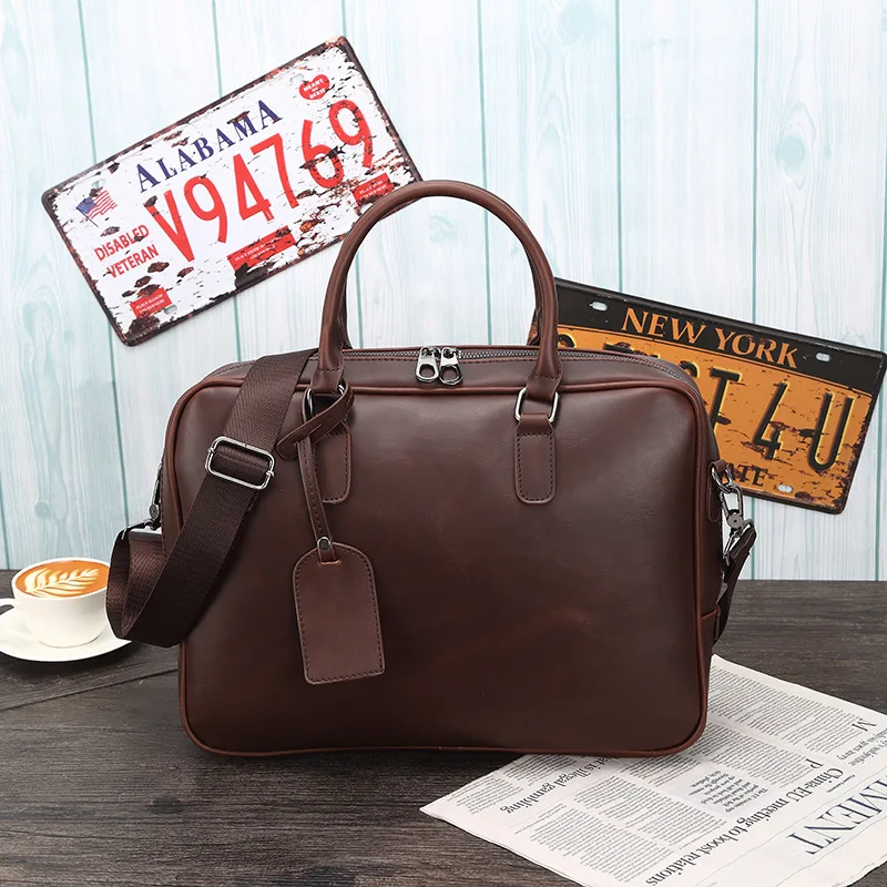 

Crazy horse skin handbag European and American men's bag retro single shoulder slanted computer handbag business men's