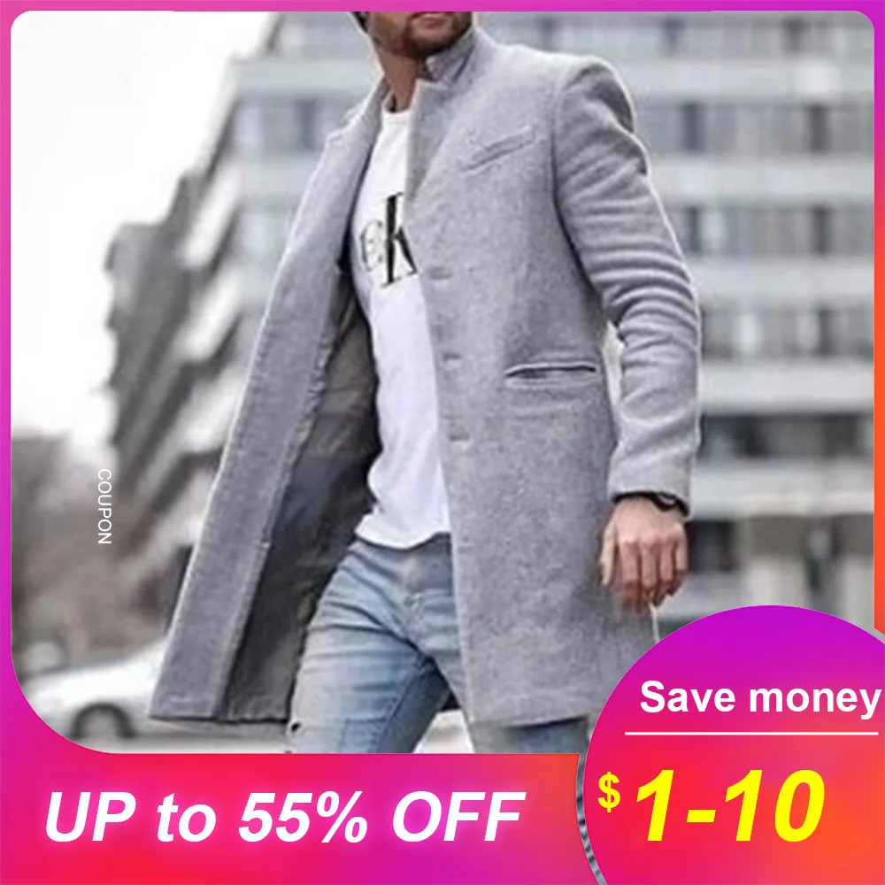 

Autumn Winter 2019 Fashion Wool Coat Men Plus Size Outwear Black Warm Men's Long Blazer Coats Office Overcoat Tailored Coats 4XL