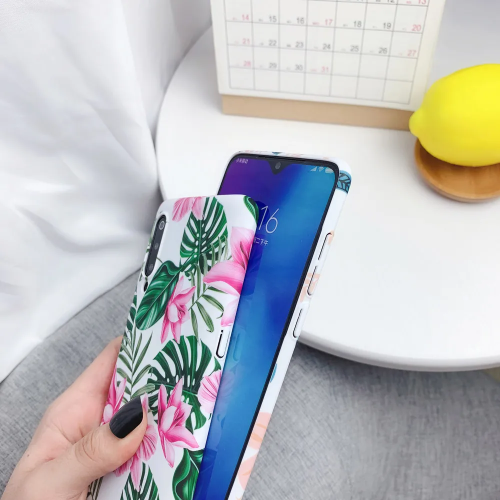 Роскошные, жесткие, ПК телефон Cas для Redmi Note 7 Чехол Luminouse чехол Coques для Xiaomi MI8 MI9 задняя крышка Ins Цветочные Цветы лист Funda