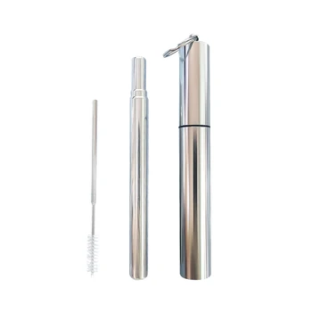

100sets/lot Reusable Folding Drinking Straws Stainless Steel Metal Telescopic Straw with Aluminum Case & Cleaning Brush