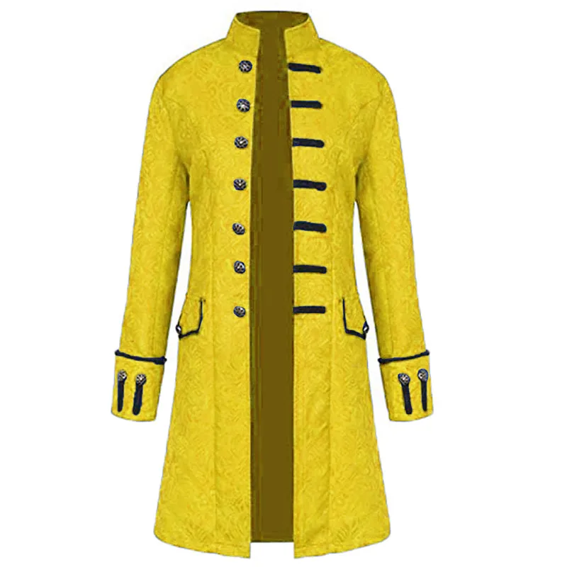 Мужская винтажная длинная куртка в стиле стимпанк, жаккардовый Блейзер со стоячим воротником, верхняя одежда, костюм для косплея на Хэллоуин