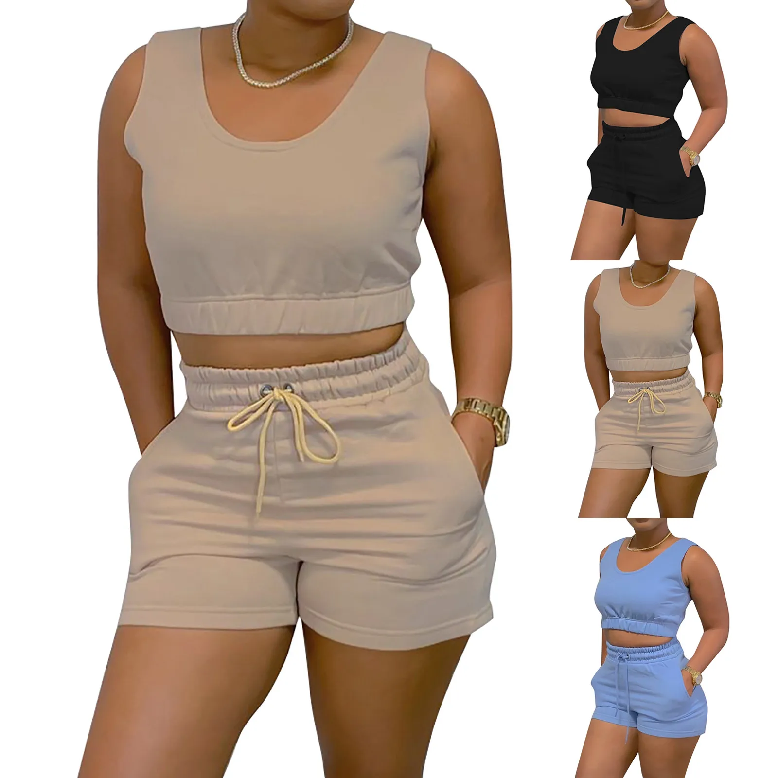 Women Two Piece Set Bra Crop Top Shorts Suit Sexy Streetwear Sporty Tracksuit SummerTank Top Shorts Casual Suit conjuntos mujer 1