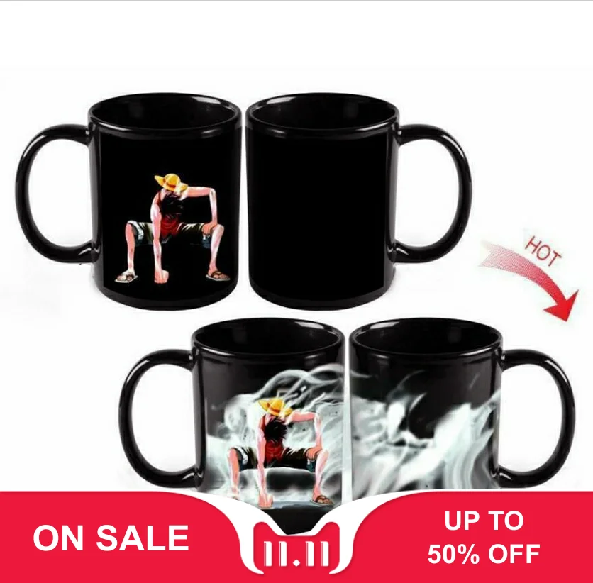 cheap One Piece Luffy Color Changing Coffee Mug Heat Sensitive Reactive Ceramic Cup