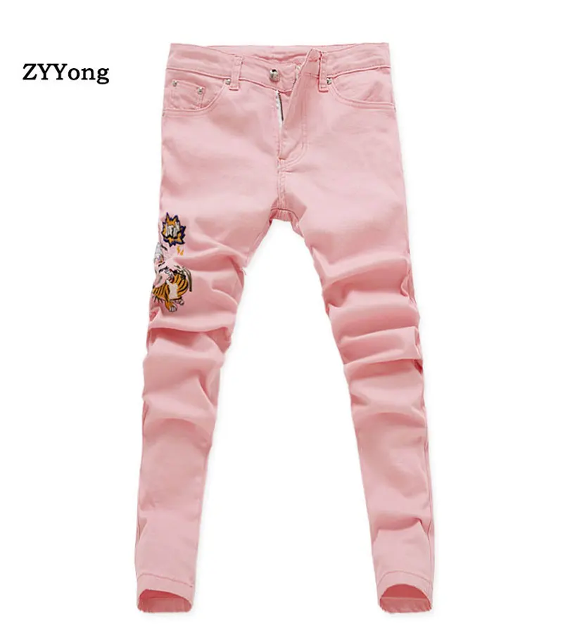 2020 New Embroidered Denim Jeans Men Pants Arrival Fashion Skinny Classic  Distressed Slim Pink Yellow Green Cowboy Trousers - Jeans - AliExpress