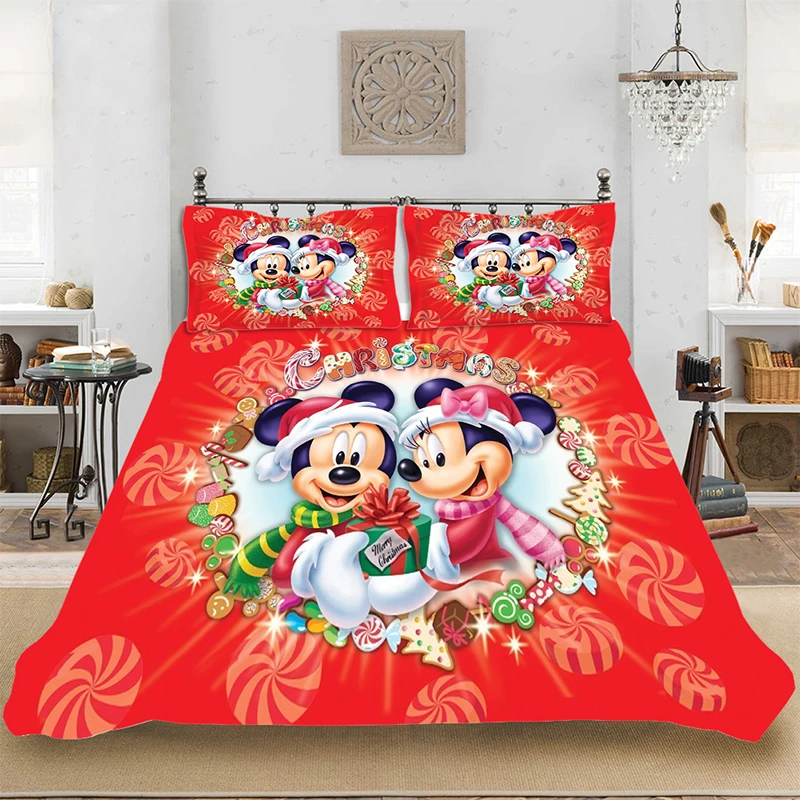 

Christmas Mickey Red King-Full Size Soft Bedding set Bedclothes Include Duvet Cover Pillowcase Print Home Textile Bed Linens