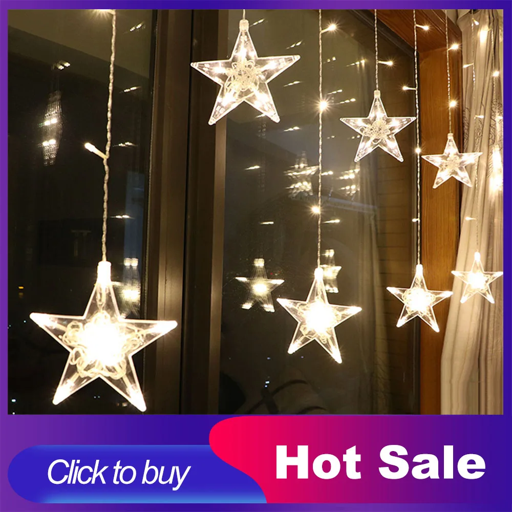 US $10.14 25M LED Christmas Lights Star Curtain String Light 220V Fairy Light Outdoor Indoor Garland For Party Wedding Holiday Decoration