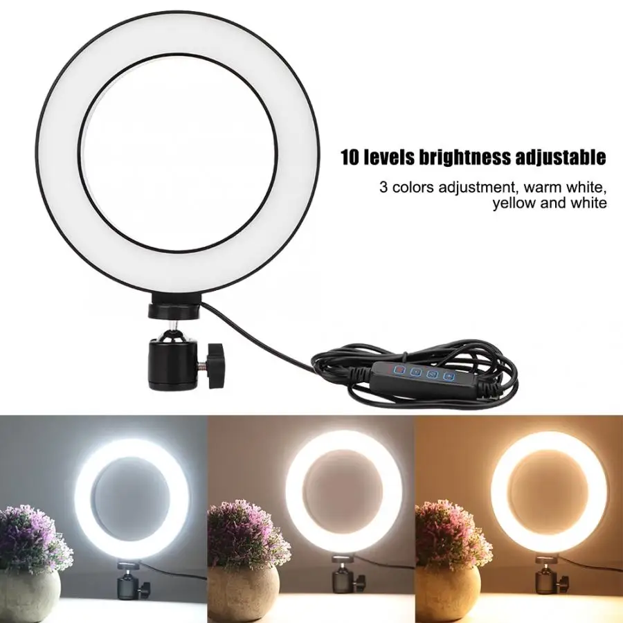 

6 inch LED Ring Light Selfie Fill Lamp 10 Levels Brightness Dimmable 3 Light Modes for Living Broadcast/Photography/Recording