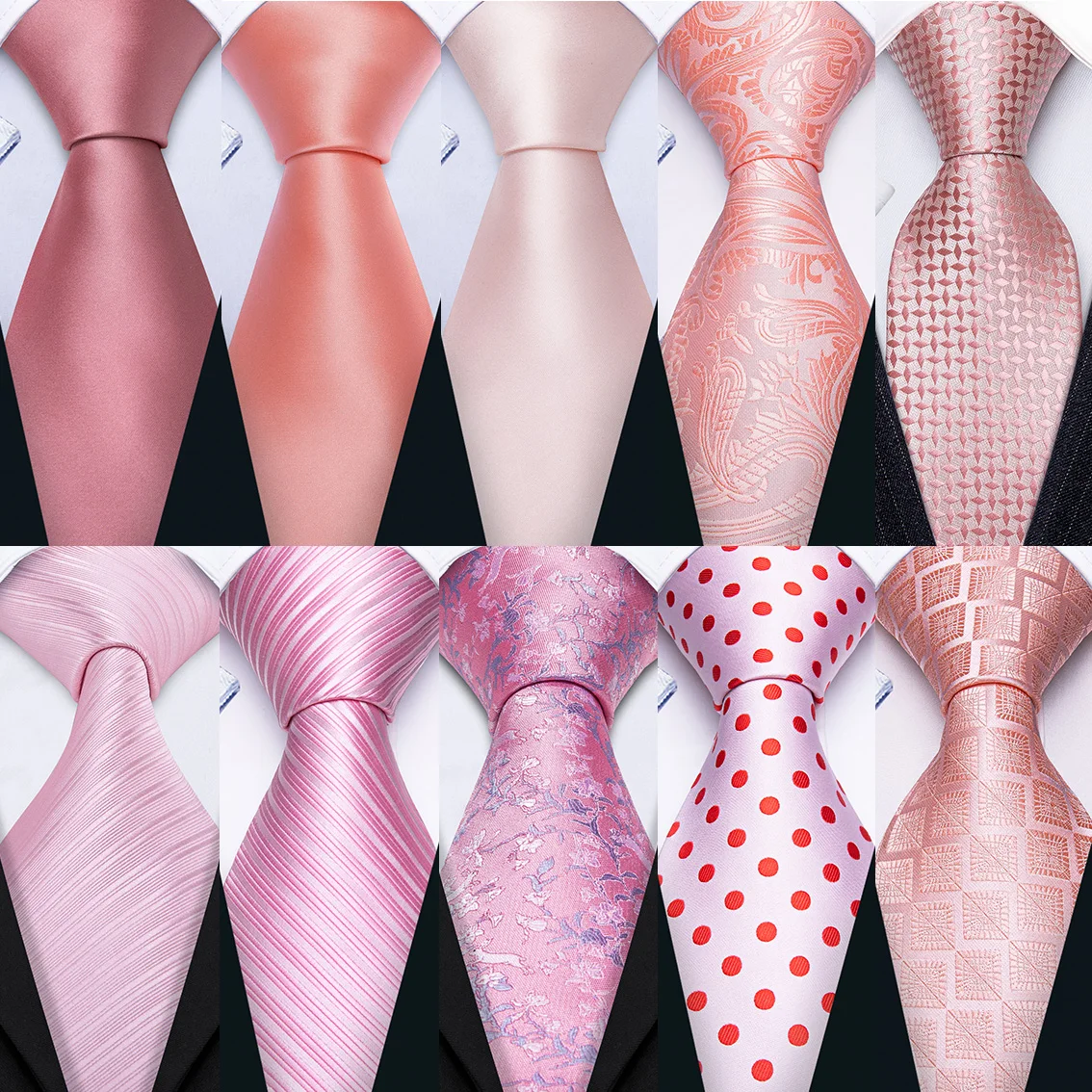Fashion Silk Pink Mens Wedding Tie Hanky Set Barry.Wang Fashion Designer Paisley Floral Neckties For Men Gift Party Groom Office