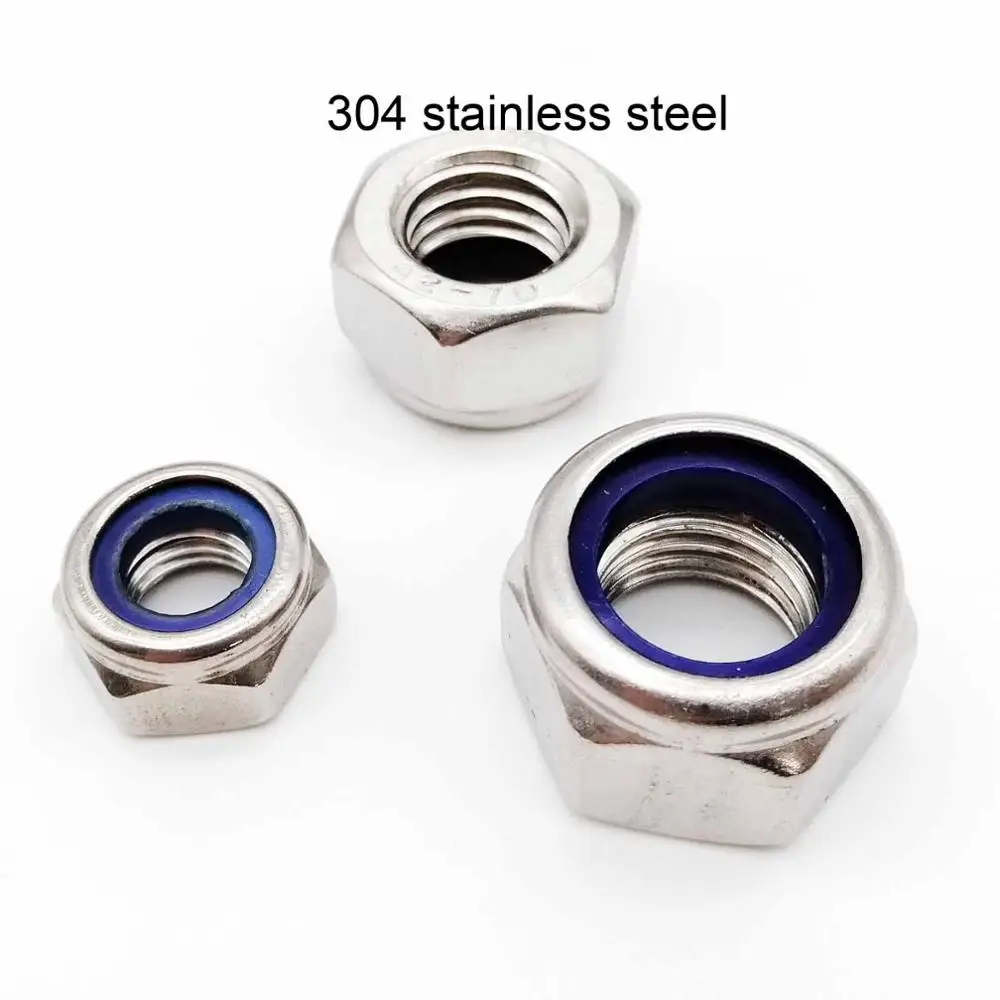 304 stainless steel 50X M2 M2.5 M3 M4 M5 M6 304 нержавеющая сталь углеродистая сталь Черный оцинкованный шестигранный нейлоновый фиксатор гайка самоблокирующийся фиксатор Nylock - Цвет: 304 stainless steel