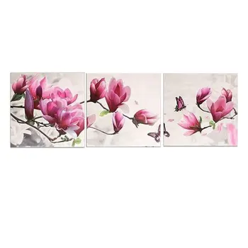 

Paint By Number Floral Pictures Oil Painting NEW 2017 Joint Canvas Magnolia Flower 3Pcs/Set Home Decoration Household DIY