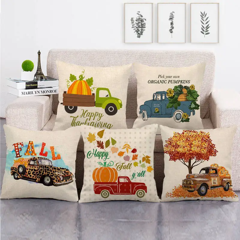 

Thanksgiving pumpkin pillow case holiday living room ornament alphabet sofa cushion set exquisite linen throw pillow case square