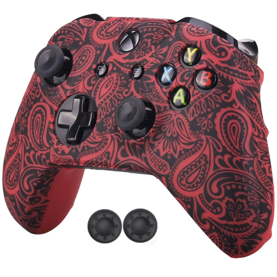 Красный Для Xbox One S/X чехол для контроллера Мягкий силиконовый чехол s удобный геймпад с принтом кожи резиновый чехол для джойстика и 2 аналоговые крышки - Цвет: Красный