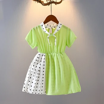 

Fashion Girls Dress Summer Casual Thin Loose Cool Princess Dress Children Cute Perfect Bow Dot Stitching Dress Vestidos Pink