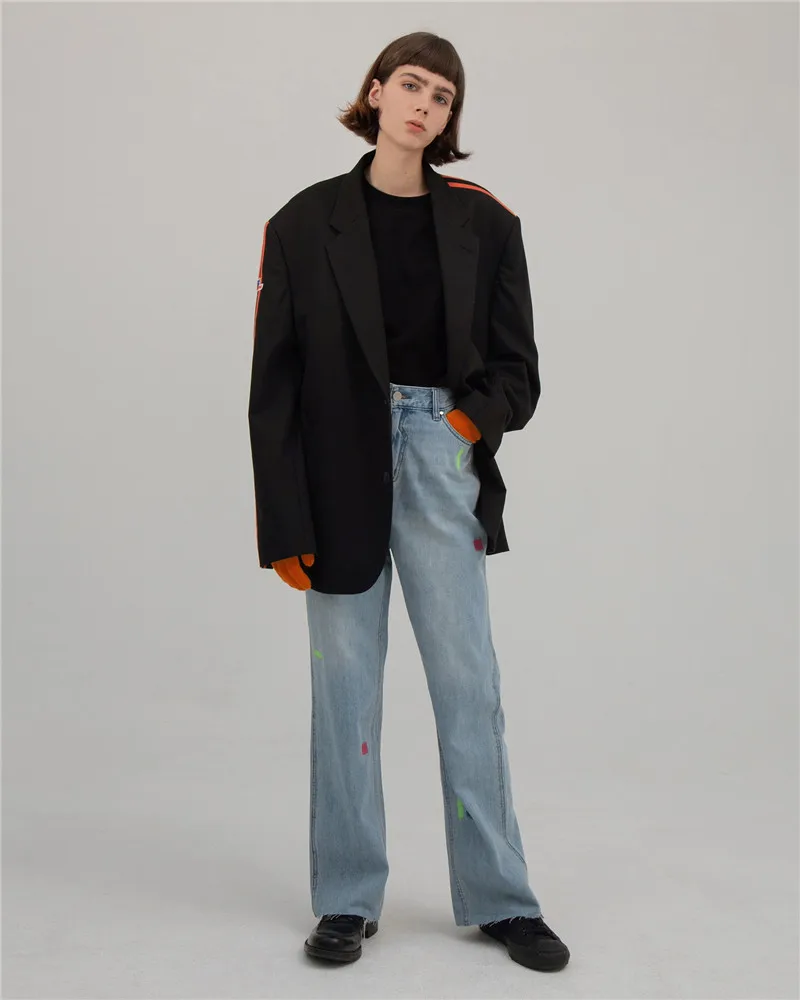 

Classic Washed Do Old Adererror Jeans Men Women High Quality Damage Hole Color Splash Ink Denim Pants Adererror Bell Bottom Pant