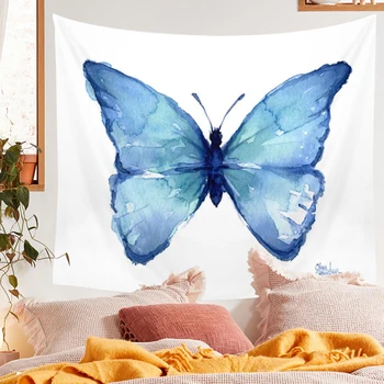 

Blue Tapestry Wall Hanging Butterfly Pattern Blanket INS Wall Hanging Indian Tapestry Home Bedroom Decorating Throw Blanket