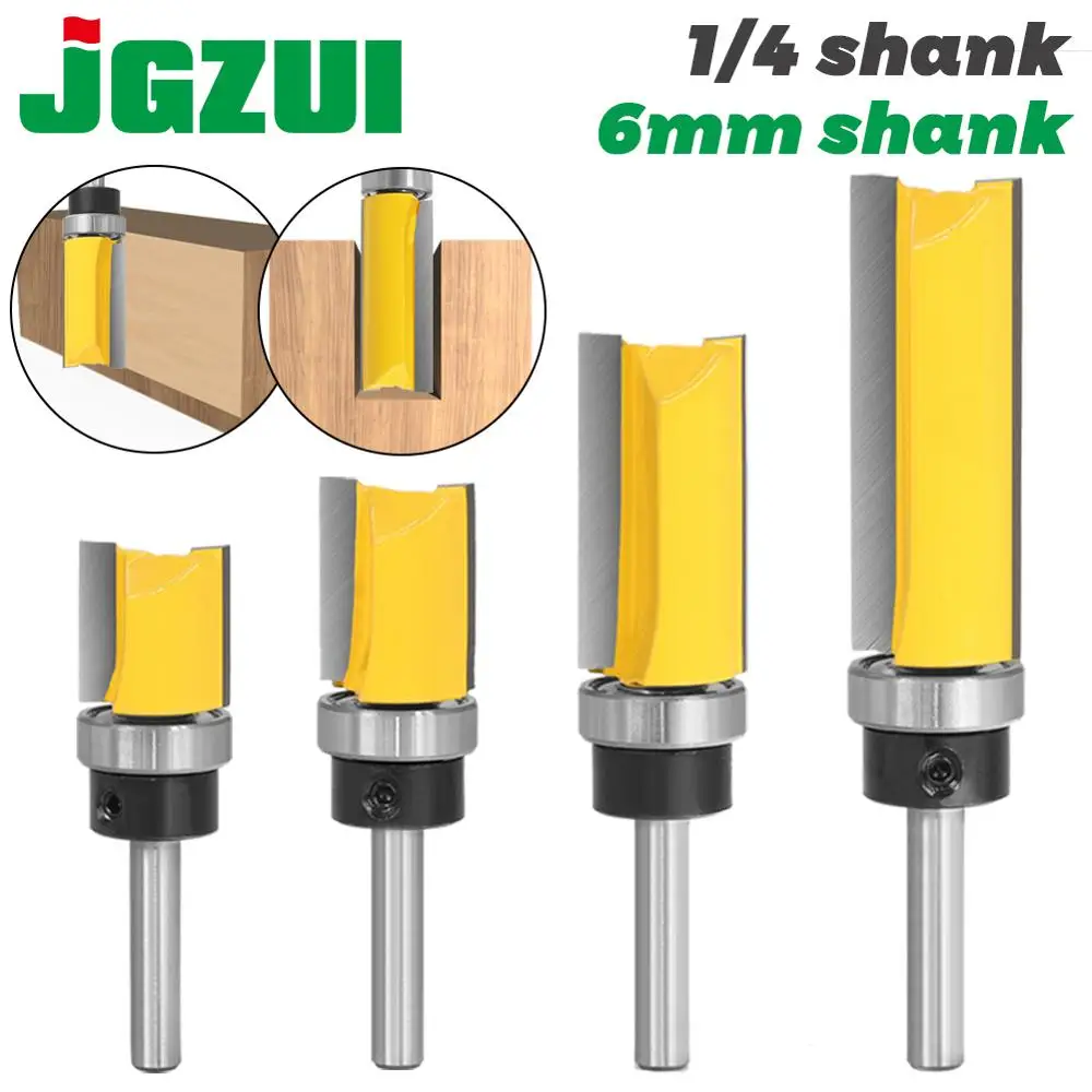 

6mm 1/4inch Shank Flush Trim Router Bit Pattern Bit Top Bottom Bearing 3/4" Blade Template Wood Milling Cutter Carpenter