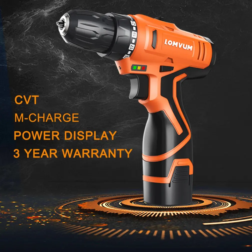 LOMVUM 12V Electric Drill Waterproof Rechargeable Multifunction Electric Screwdriver Mini Cordless Drill