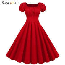 KANCOOLD robe femmes été col carré à manches courtes rétro 50s 60s Vintage fête balançoire robe mode nouvelle robe femmes 2019DEC13(China)