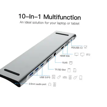 

Dock Adapter for usbc hub type c HDMI USB3.0 RJ45 VGA PD chrage 3.5mm Audio Port for laptop 10 in 1 docking station hub