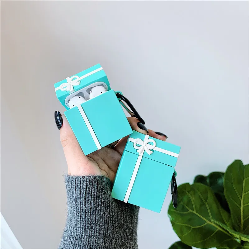 Cute Tiffany Blue Bow Gift Box Packaging Headphone Cases For Apple Airpods 1/2 Silicone Protection Earphone Cover Accessories |