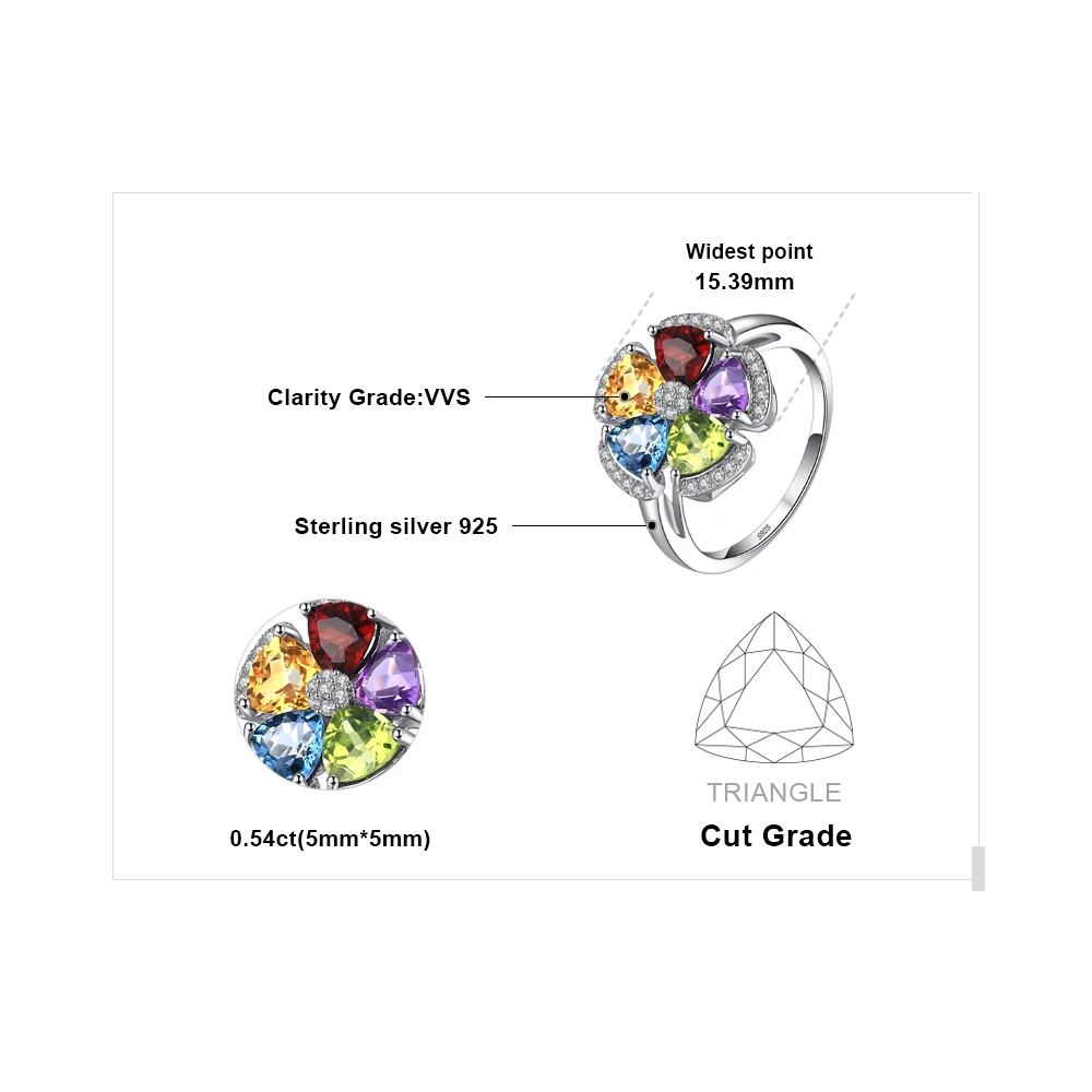 JPalac цветок натуральный аметист цитриновый гранатовый Перидот Топаз Кольцо 925 пробы серебряные кольца для женщин серебро 925 драгоценный камень ювелирные изделия