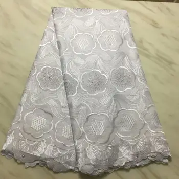 

(5yards/pc) New High quality embroidered African cotton lace fabric in Pure white stones fixed Swiss lace fabric for party dress