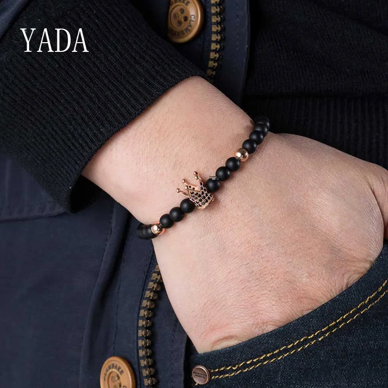 

YADA Gifts 6mm Bead Imperial Crown Bracelets&Bangles For Men Natural Stone Friendship Handmade Casual Jewelry Bracelet BT200055
