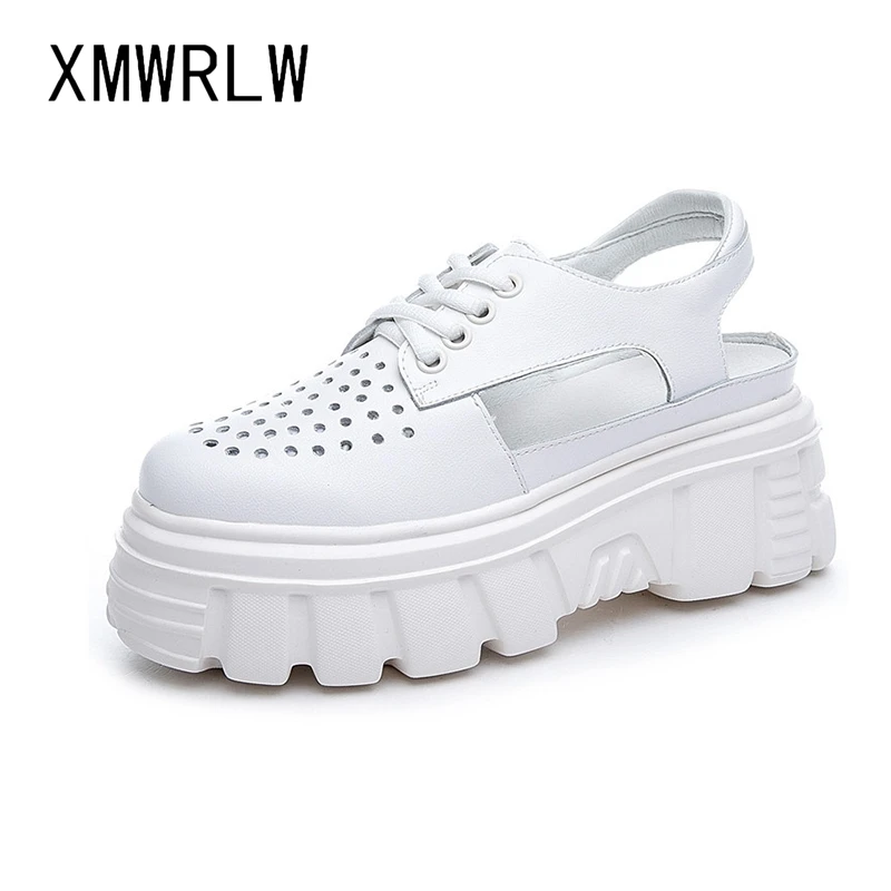 

XMWRLW Genuine Leather Women Summer Sandals Casual Lace up Flat Platform Woman Shoes 2020 Summer Ladies Comfortable Sandals Shoe