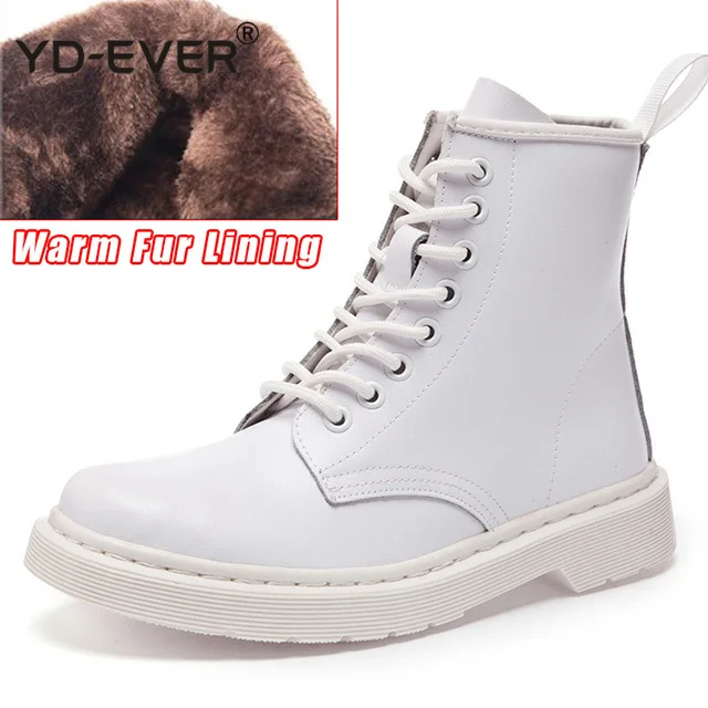 Women Warm Fur Snow Boots Genuine Leather Ankle Autumn Winter Shoe Motorcycle Round Toe Lace Up Military Shoes | Обувь