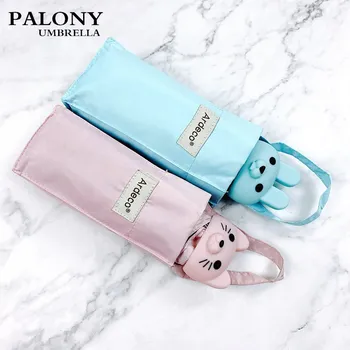 

Pocket Rabbit Mini Umbrella 5-fold Small Women Umbrella Lovely Style Parasol Black Coating Sunny And Rainy Umbrella